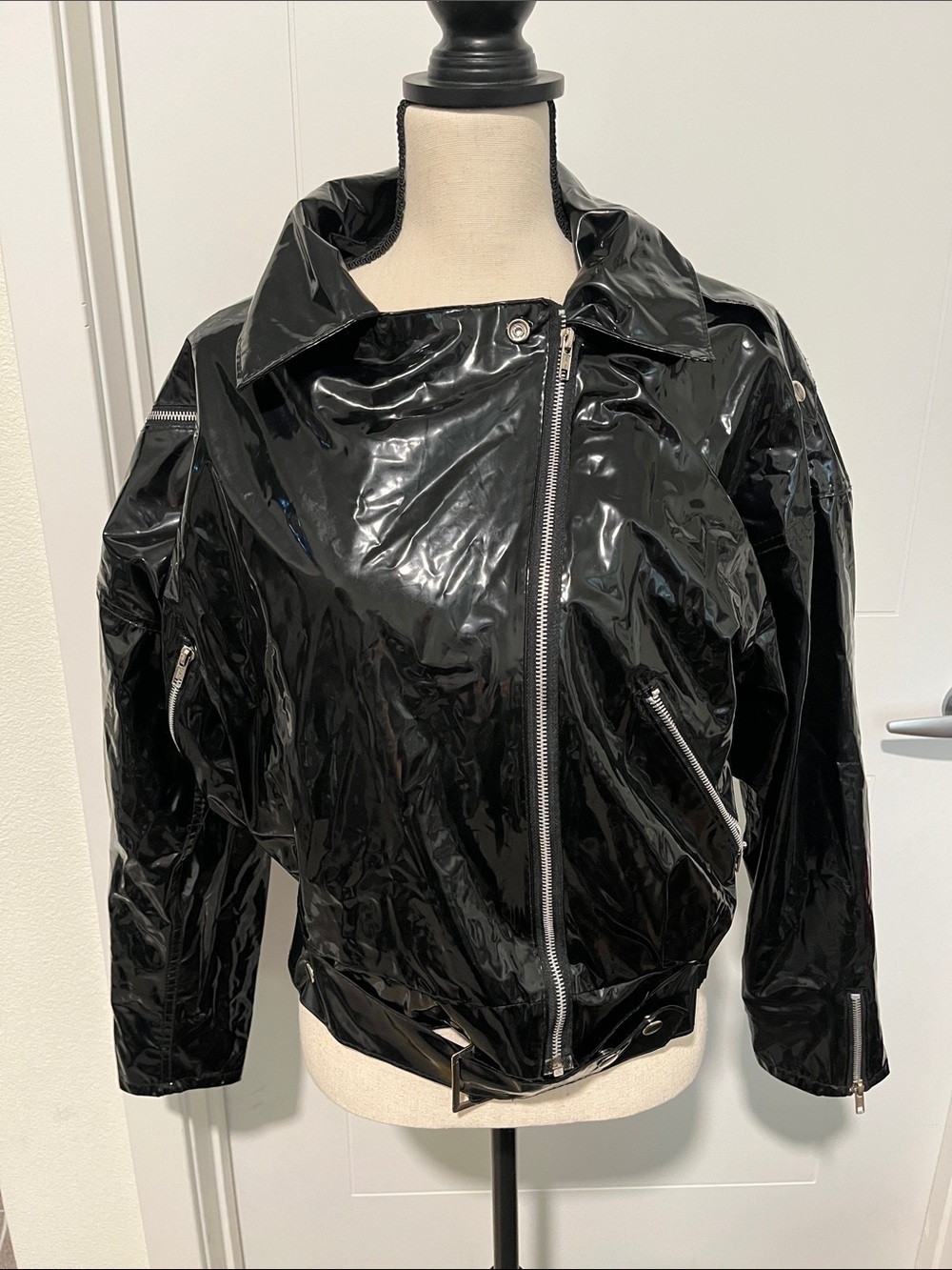 Vintage Downtown Wippette By Kenn Sporn 100% Black Vinyl Zipper Jacket Glam Rock